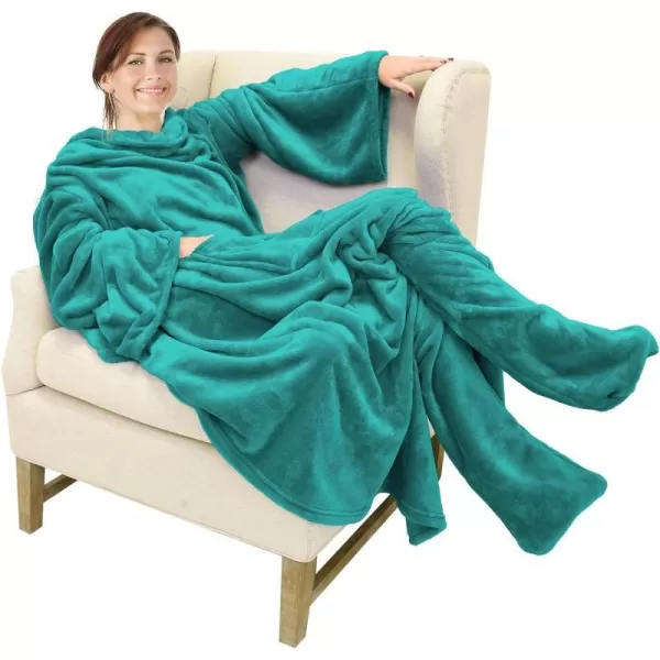 Catalonia Sherpa Wearable Blanket with Sleeves amp Foot Pockets for Adult Women Men Comfy Snuggle Wrap Sleeved Throw Blanket Robe Gift Idea PlaidFleece Green