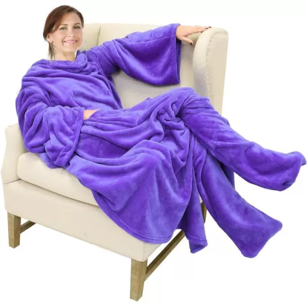 Catalonia Sherpa Wearable Blanket with Sleeves amp Foot Pockets for Adult Women Men Comfy Snuggle Wrap Sleeved Throw Blanket Robe Gift Idea PlaidFleece Purple