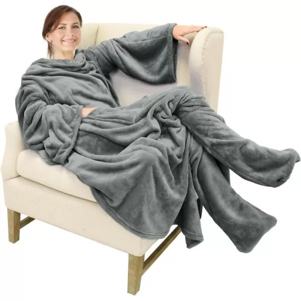 Catalonia Sherpa Wearable Blanket with Sleeves amp Foot Pockets for Adult Women Men Comfy Snuggle Wrap Sleeved Throw Blanket Robe Gift Idea PlaidFleece Gray