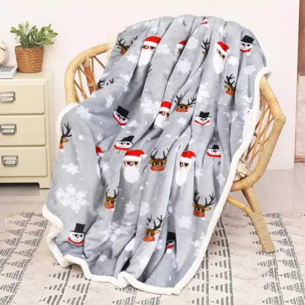 Catalonia Snowman Blanket Holiday Theme Sherpa Fleece Throw Blanket for Couch and Bed Christmas Blanket  Super Soft Comfy Cozy Fluffy Warm  60x80 inch Grey50x60 Santa Deer Grey