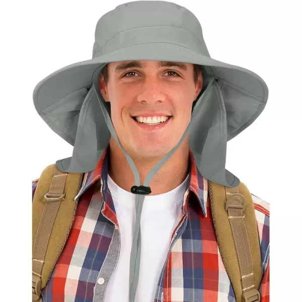 Catalonia Sun Hat for MenOutdoor Wide Brim Hat with Neck Flap Cover for Fishing Hiking Safari GardeningGrey  Side Mesh