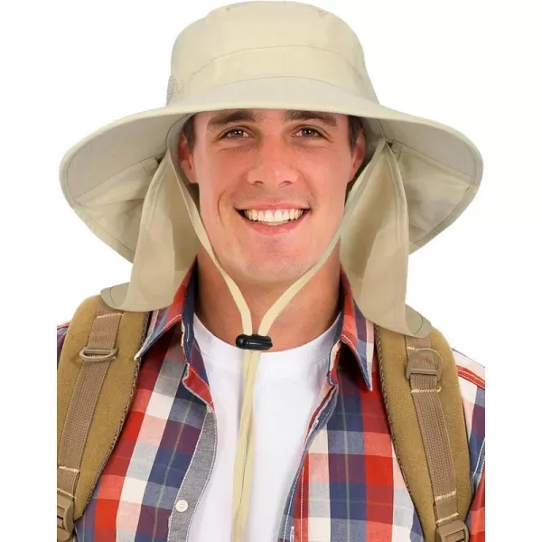 Catalonia Sun Hat for MenOutdoor Wide Brim Hat with Neck Flap Cover for Fishing Hiking Safari GardeningTan  Side Mesh