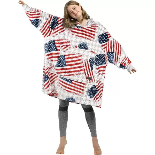 Catalonia Union Jack Print Blanket Hoodie Sweatshirt Oversized Wearable Fleece Pullover for Adults Men WomenAmerican Flag  Fleece