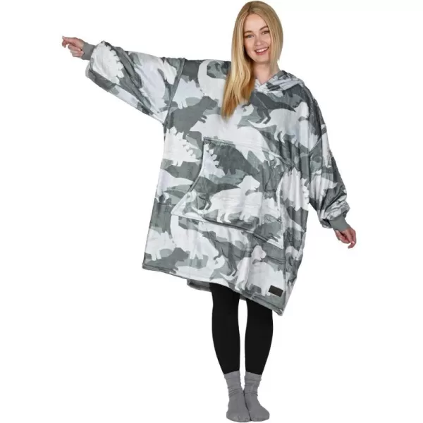 Catalonia Union Jack Print Blanket Hoodie Sweatshirt Oversized Wearable Fleece Pullover for Adults Men WomenDinosaur Grey