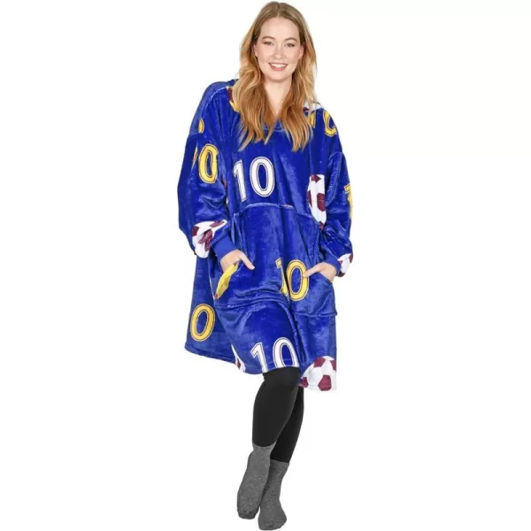 Catalonia Union Jack Print Blanket Hoodie Sweatshirt Oversized Wearable Fleece Pullover for Adults Men WomenSoccer Team Blue