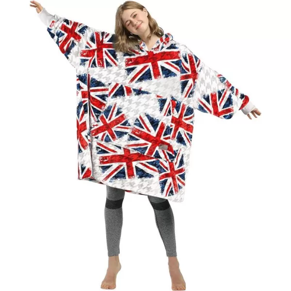 Catalonia Union Jack Print Blanket Hoodie Sweatshirt Oversized Wearable Fleece Pullover for Adults Men WomenUnion Flag  Fleece