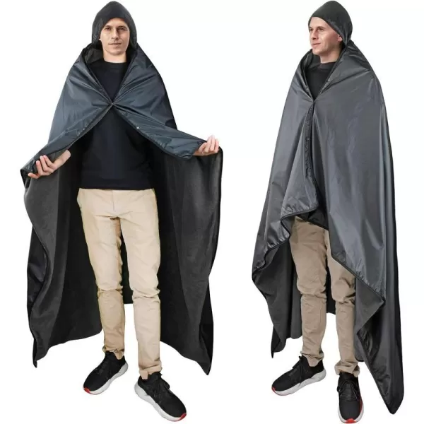 Catalonia Waterproof Blanket for Outdoor Hooded Blanket Poncho Windproof Warm for StadiumSporting Events CampingBlack  Black