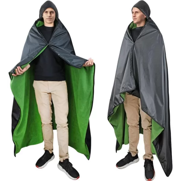 Catalonia Waterproof Blanket for Outdoor Hooded Blanket Poncho Windproof Warm for StadiumSporting Events CampingBlack  Green