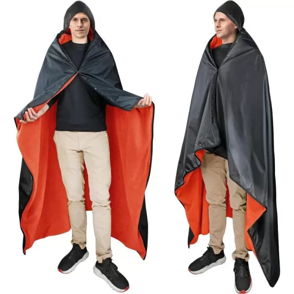 Catalonia Waterproof Blanket for Outdoor Hooded Blanket Poncho Windproof Warm for StadiumSporting Events CampingBlack  Orange