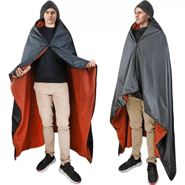 Catalonia Waterproof Blanket for Outdoor Hooded Blanket Poncho Windproof Warm for StadiumSporting Events CampingBlack  Wine