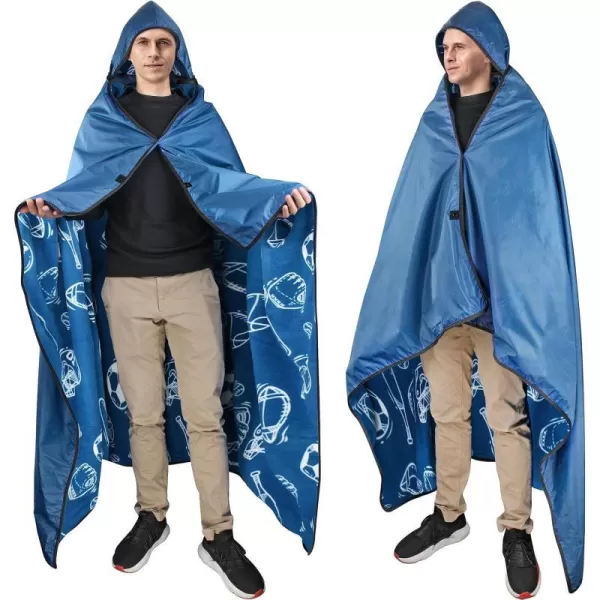 Catalonia Waterproof Blanket for Outdoor Hooded Blanket Poncho Windproof Warm for StadiumSporting Events CampingBlue  Football