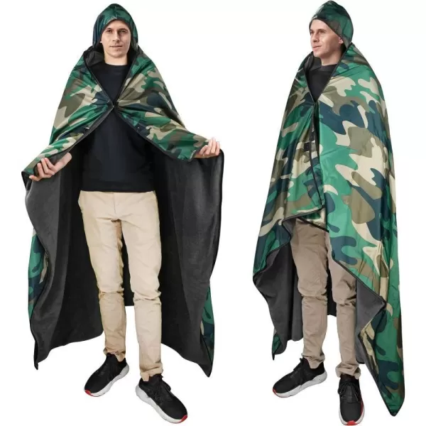 Catalonia Waterproof Blanket for Outdoor Hooded Blanket Poncho Windproof Warm for StadiumSporting Events CampingCamo  Black