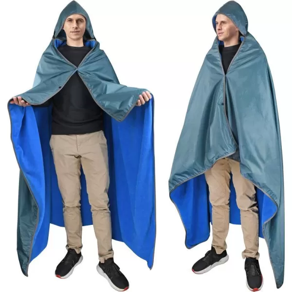 Catalonia Waterproof Blanket for Outdoor Hooded Blanket Poncho Windproof Warm for StadiumSporting Events CampingGrey  Blue