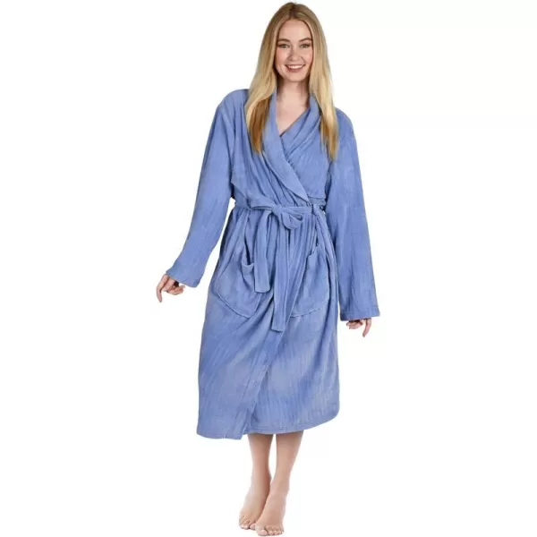 Catalonia Womens Fleece Long Robe Comfy Soft Chenille BathrobeBlue