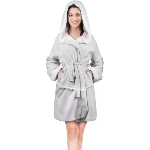 Catalonia Womens Hooded Robes Soft Warm Short Plush Fleece Bathrobe Sherpa Lined Dressing GownCatalonia Womens Hooded Robes Soft Warm Short Plush Fleece Bathrobe Sherpa Lined Dressing Gown