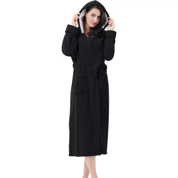 Catalonia Womens Plush Fleece Long Robe with Hood Warm Comfy Fluffy Bathrobe CheetahOne Size Black