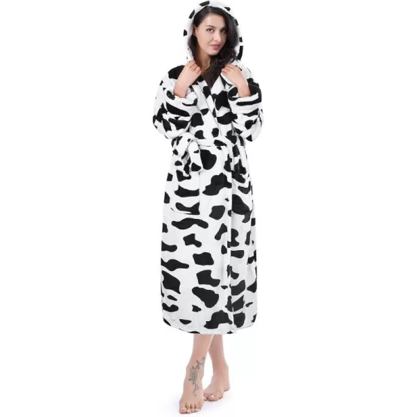 Catalonia Womens Plush Fleece Long Robe with Hood Warm Comfy Fluffy Bathrobe CheetahOne Size Dalmatian