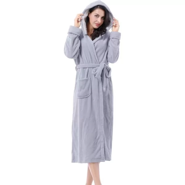 Catalonia Womens Plush Fleece Long Robe with Hood Warm Comfy Fluffy Bathrobe CheetahOne Size Grey