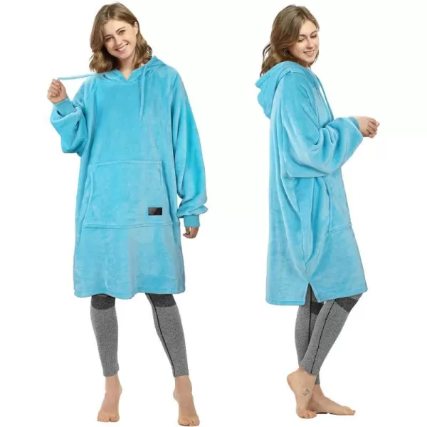 Catalonia Womens Plush Hoodie Sweatshirt Dress Casual Snuggly Wearable Blanket Pullover Sweater with Kangaroo Pocket Cozy and SoftOne Size Bluehoodie Dress