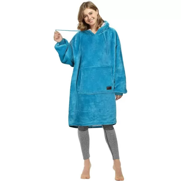 Catalonia Womens Plush Hoodie Sweatshirt Dress Casual Snuggly Wearable Blanket Pullover Sweater with Kangaroo Pocket Cozy and SoftSherpa Fleece Aqua