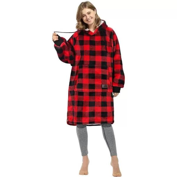 Catalonia Womens Plush Hoodie Sweatshirt Dress Casual Snuggly Wearable Blanket Pullover Sweater with Kangaroo Pocket Cozy and SoftSherpa Fleece Checker