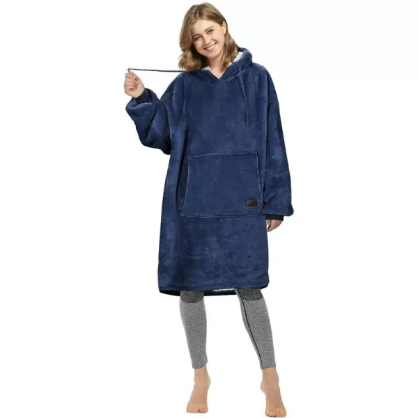 Catalonia Womens Plush Hoodie Sweatshirt Dress Casual Snuggly Wearable Blanket Pullover Sweater with Kangaroo Pocket Cozy and SoftSherpa Fleece Navy