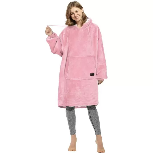 Catalonia Womens Plush Hoodie Sweatshirt Dress Casual Snuggly Wearable Blanket Pullover Sweater with Kangaroo Pocket Cozy and SoftSherpa Fleece Pink