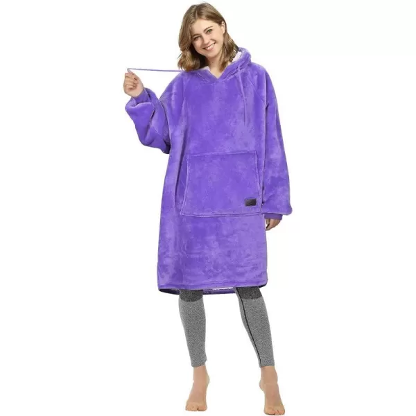 Catalonia Womens Plush Hoodie Sweatshirt Dress Casual Snuggly Wearable Blanket Pullover Sweater with Kangaroo Pocket Cozy and SoftSherpa Fleece Purple