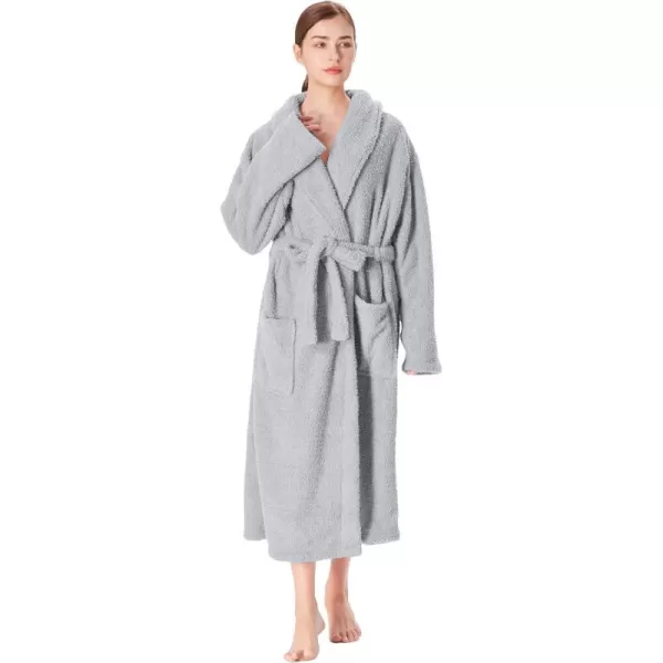 Catalonia Womens Plush Long Robe Shawlcollar Warm Comfy Fluffy Bathrobe Gift for HerGreyshawl