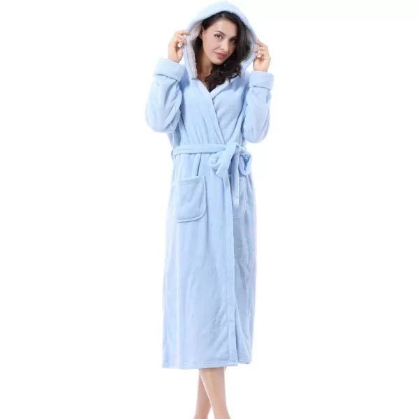 Catalonia Womens Plush Long Robe Shawlcollar Warm Comfy Fluffy Bathrobe Gift for HerLight Blue