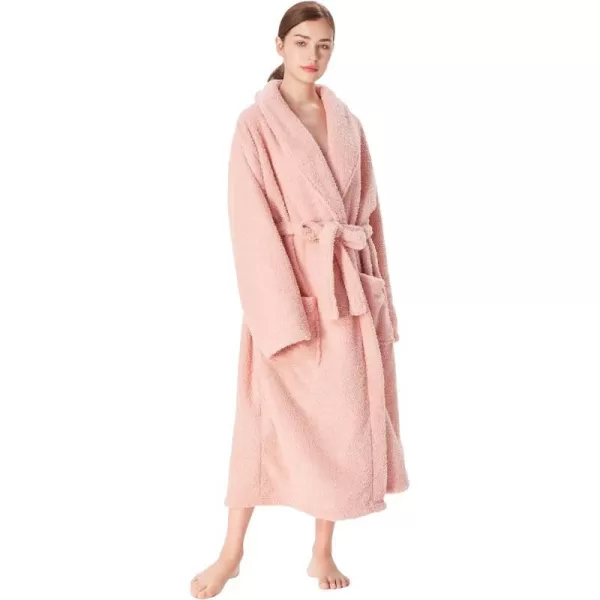 Catalonia Womens Plush Long Robe Shawlcollar Warm Comfy Fluffy Bathrobe Gift for HerPinkshawl