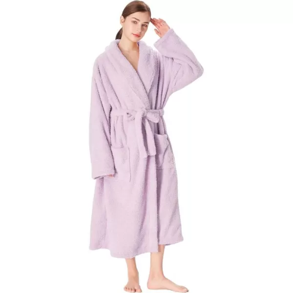 Catalonia Womens Plush Long Robe Shawlcollar Warm Comfy Fluffy Bathrobe Gift for HerPurpleshawl