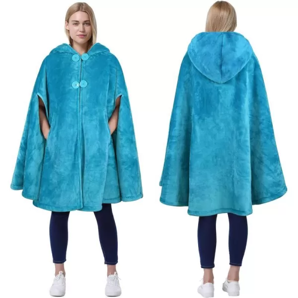 Catalonia Womens Poncho Cape Sherpa Fleece Cloak Coat Snuggly Hooded Wearable Blanket Gift Idea for Mom and Teen GirlsHooded Poncho Aqua Green