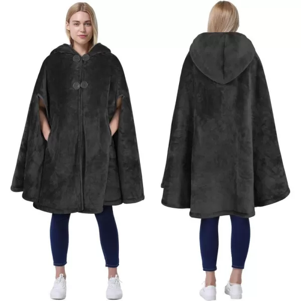 Catalonia Womens Poncho Cape Sherpa Fleece Cloak Coat Snuggly Hooded Wearable Blanket Gift Idea for Mom and Teen GirlsHooded Poncho Black