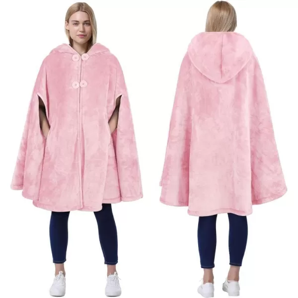 Catalonia Womens Poncho Cape Sherpa Fleece Cloak Coat Snuggly Hooded Wearable Blanket Gift Idea for Mom and Teen GirlsHooded Poncho Pink