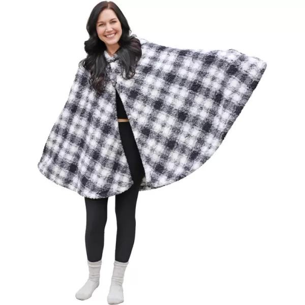 Catalonia Womens Poncho Cape Sherpa Fleece Cloak Coat Snuggly Hooded Wearable Blanket Gift Idea for Mom and Teen GirlsHooded Poncho Plaid White