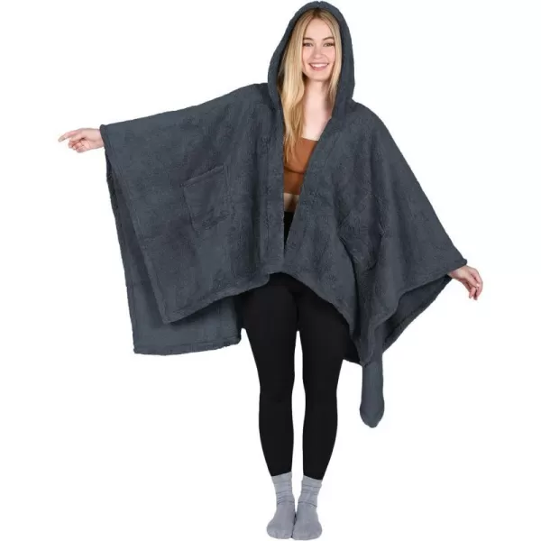 Catalonia Womens Poncho Cape Sherpa Fleece Cloak Coat Snuggly Hooded Wearable Blanket Gift Idea for Mom and Teen GirlsOne Size Charcoal Grey