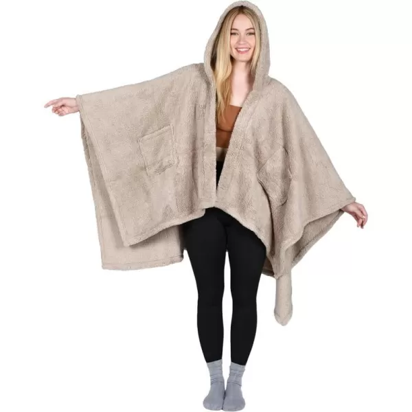 Catalonia Womens Poncho Cape Sherpa Fleece Cloak Coat Snuggly Hooded Wearable Blanket Gift Idea for Mom and Teen GirlsOne Size Latte