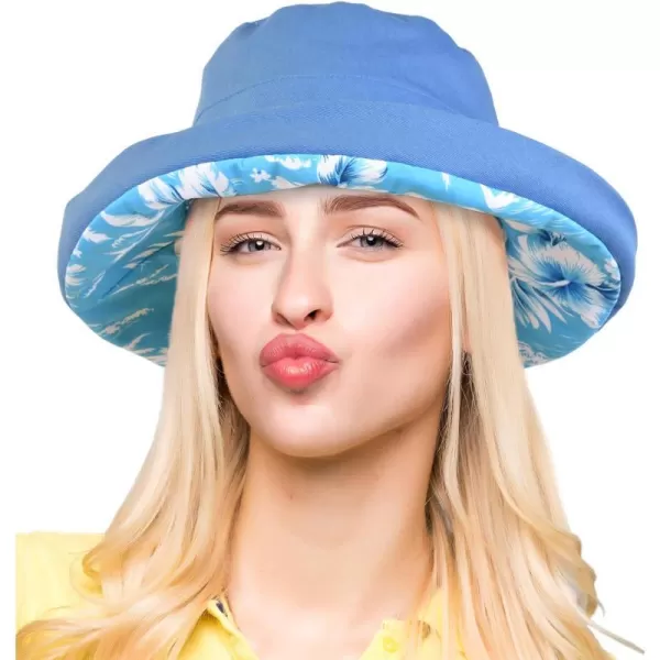 Catalonia Womens Wide Brim Sun Protection Hats with Flap Neck Cover for Traveling Hiking Safari Boating Driving GardeningHawaii Blue