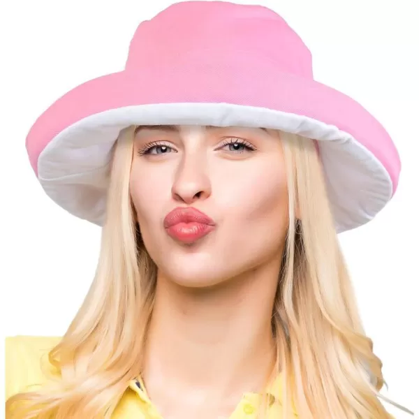 Catalonia Womens Wide Brim Sun Protection Hats with Flap Neck Cover for Traveling Hiking Safari Boating Driving GardeningPinkWhite