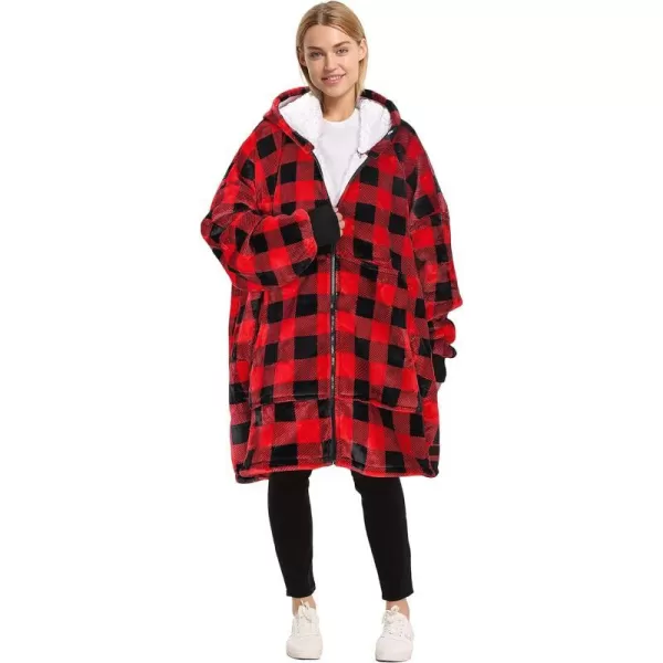 Catalonia Zip Up Blanket Hoodie Sweatshirt Oversized Sherpa Pullover Jacket Coat for Men Women Comfortable Gift for Her PurpleOne Size Red Checkered