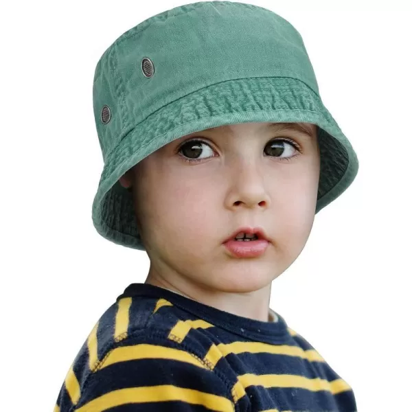 Denim Bucket Hat for Baby ToddlerWashed Cotton Traveling Beach Sun Protection Cap for KidsGreen