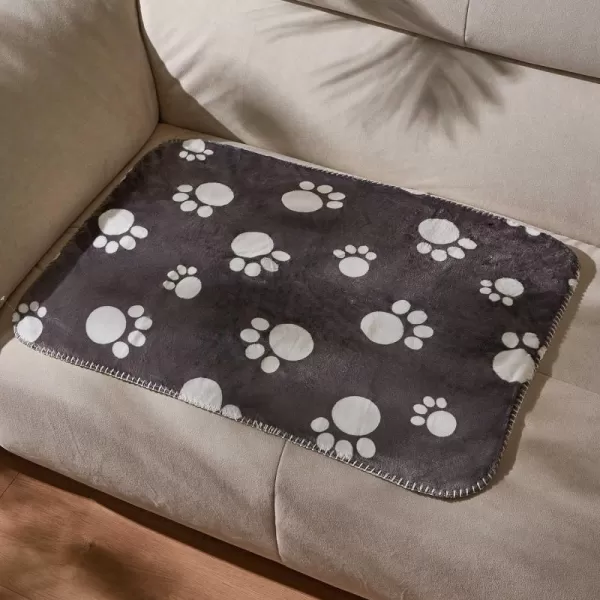 Kritter Planet Waterproof Paw Blanket for Dogs Soft Small Dog Puppy Blanket Washable Furniture Protector Reversible Sherpa Fleece Couch Cover for Small Medium Large PetsDark Grey Paw