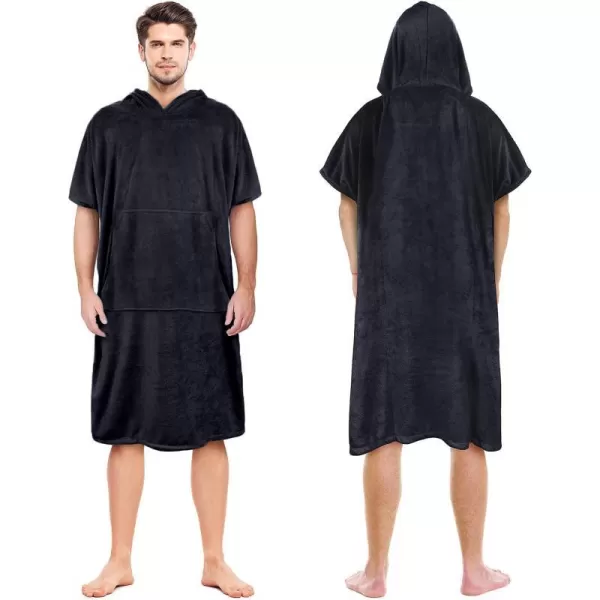 Surf Poncho Changing Towel Robe for Adults Men Women Hooded Wetsuit Change Poncho for Surfing Swimming Bathing Water Absorbent OversizedBlackwith Pocket