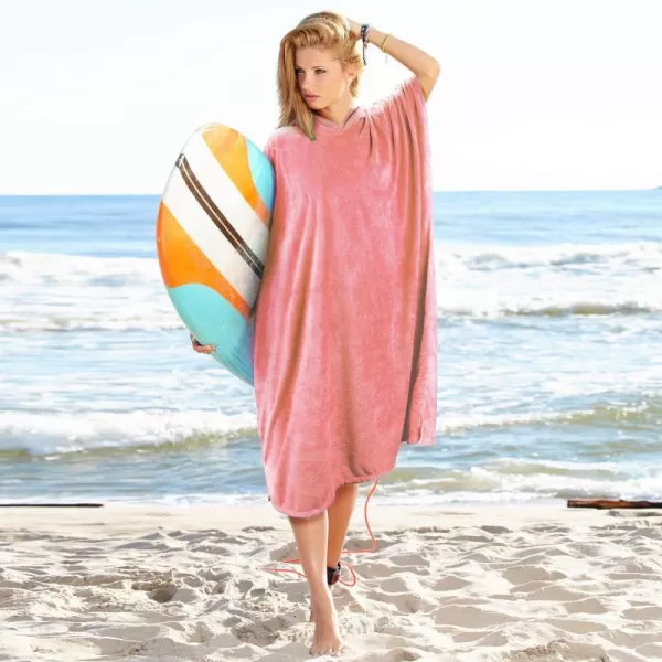 Surf Poncho Changing Towel Robe for Adults Men Women Hooded Wetsuit Change Poncho for Surfing Swimming Bathing Water Absorbent OversizedPeach Pink