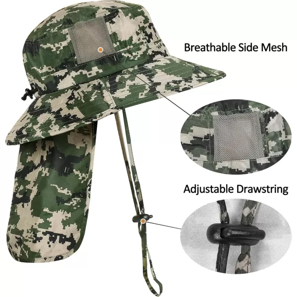 Catalonia Sun Hat for MenOutdoor Wide Brim Hat with Neck Flap Cover for Fishing Hiking Safari GardeningDigign Camo  Side Mesh