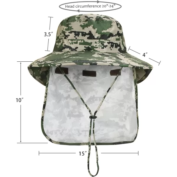 Catalonia Sun Hat for MenOutdoor Wide Brim Hat with Neck Flap Cover for Fishing Hiking Safari GardeningDigign Camo  Side Mesh