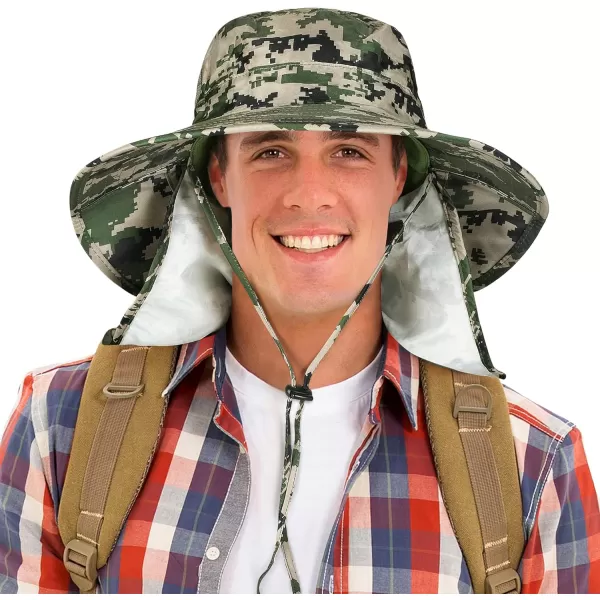 Catalonia Sun Hat for MenOutdoor Wide Brim Hat with Neck Flap Cover for Fishing Hiking Safari GardeningDigign Camo  Side Mesh