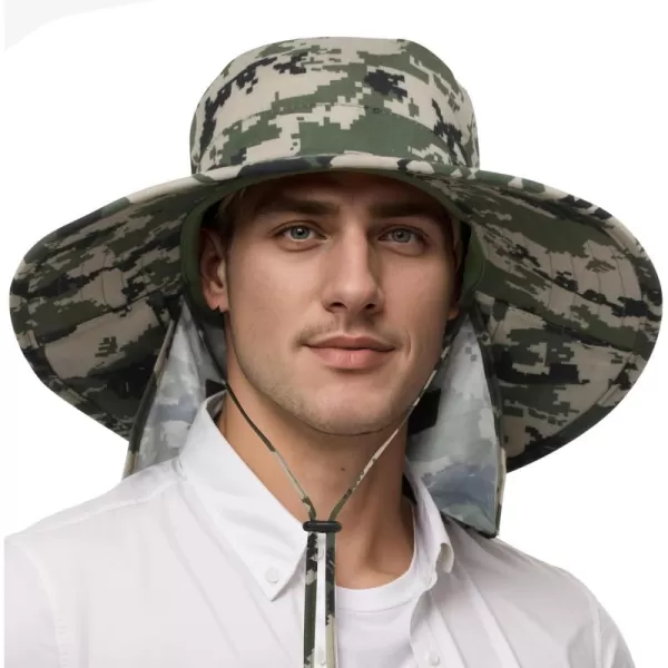 Catalonia Sun Hat for MenOutdoor Wide Brim Hat with Neck Flap Cover for Fishing Hiking Safari GardeningDigign Camo  Side Mesh