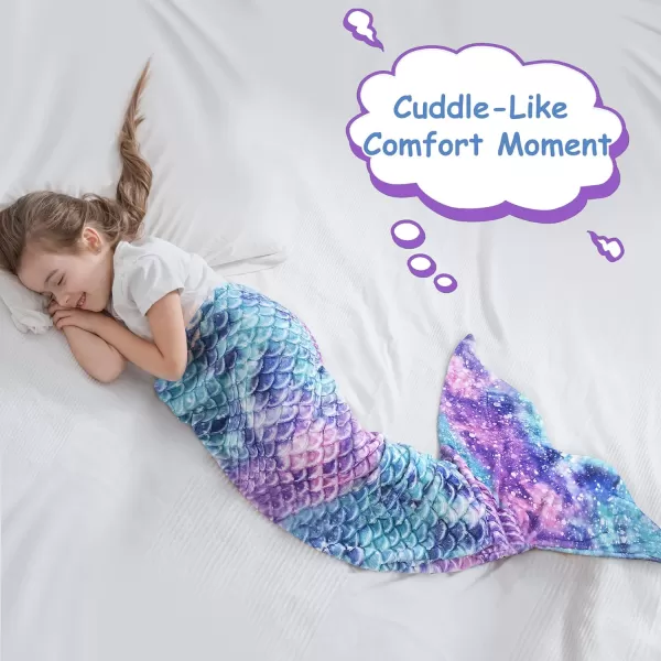 Catalonia Kids Mermaid Tail Blanket Super Soft Plush Flannel Sleeping Snuggle Blanket for Girls Rainbow Ombre Fish Scale Pattern Gift IdeaGalaxy